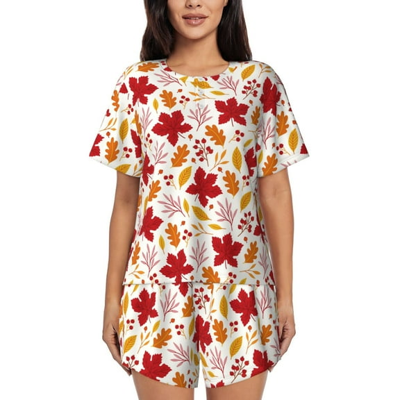 Picia fall laef Maple Pajamas Sets for Women Soft Short-Sleeved Pjs with Lounge Shorts Two Piece Sleepwear-