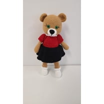 Handmade Amigurumi Wool Adorable Girl & Boy Teddy Bears with Colorful Skirts, Black/ Red, 3.14