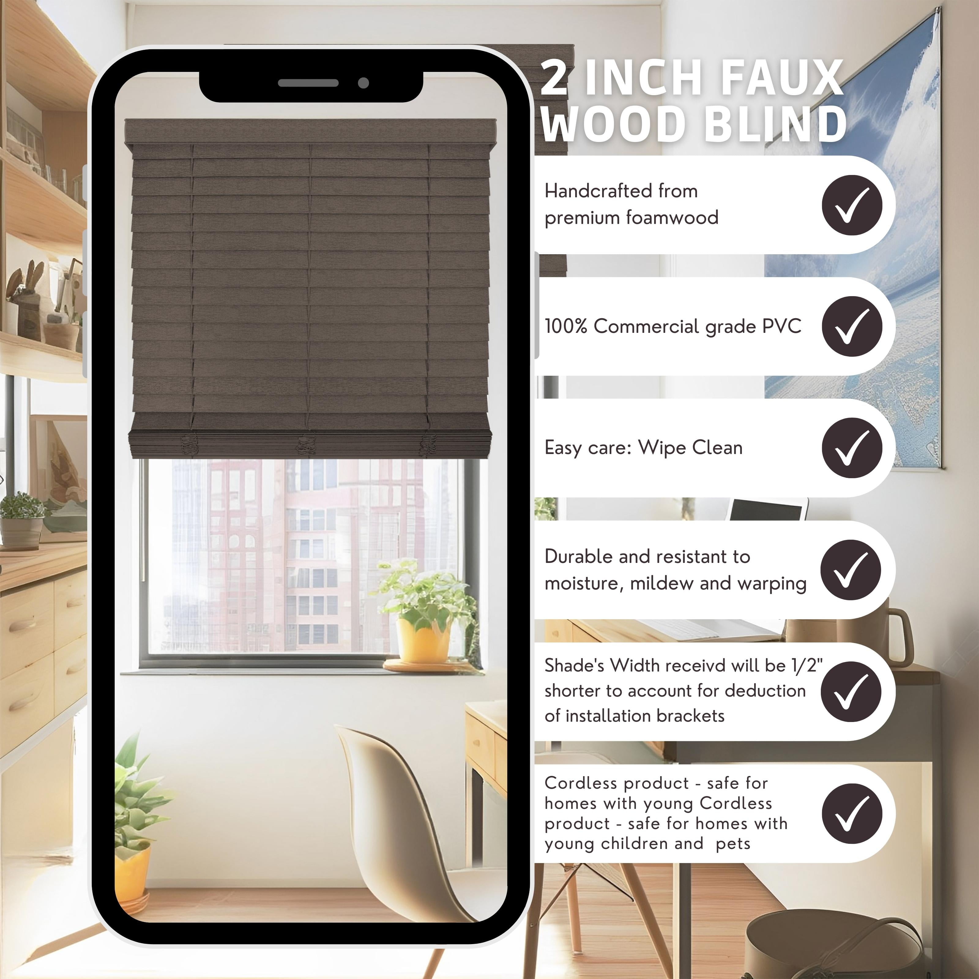 Chicology Cordless Faux Wood Blinds, Umber Textured (2" Slat), 64.75"W X 72"H