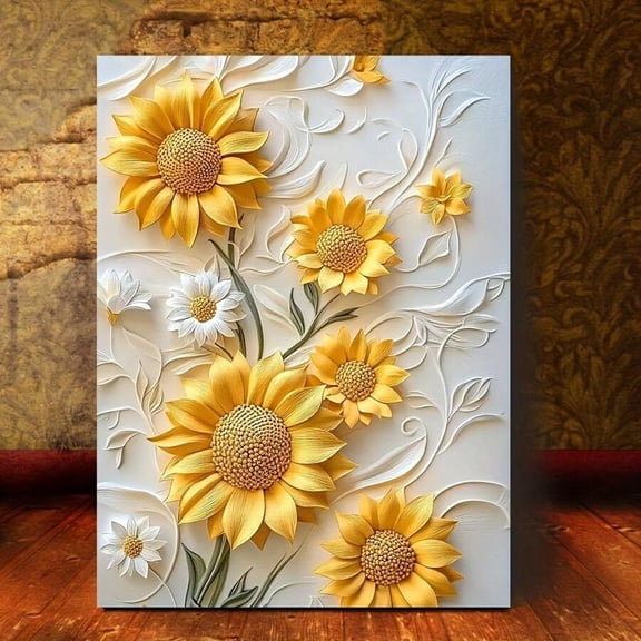 1 Piece Sunflower Canvas Painting with Wooden Frame, Bright Yellow Wall Art, Suitable for Living Room and Bedroom, Christmas Home Decoration, Canvas Wall Art, Room Poster, Home Decoration
