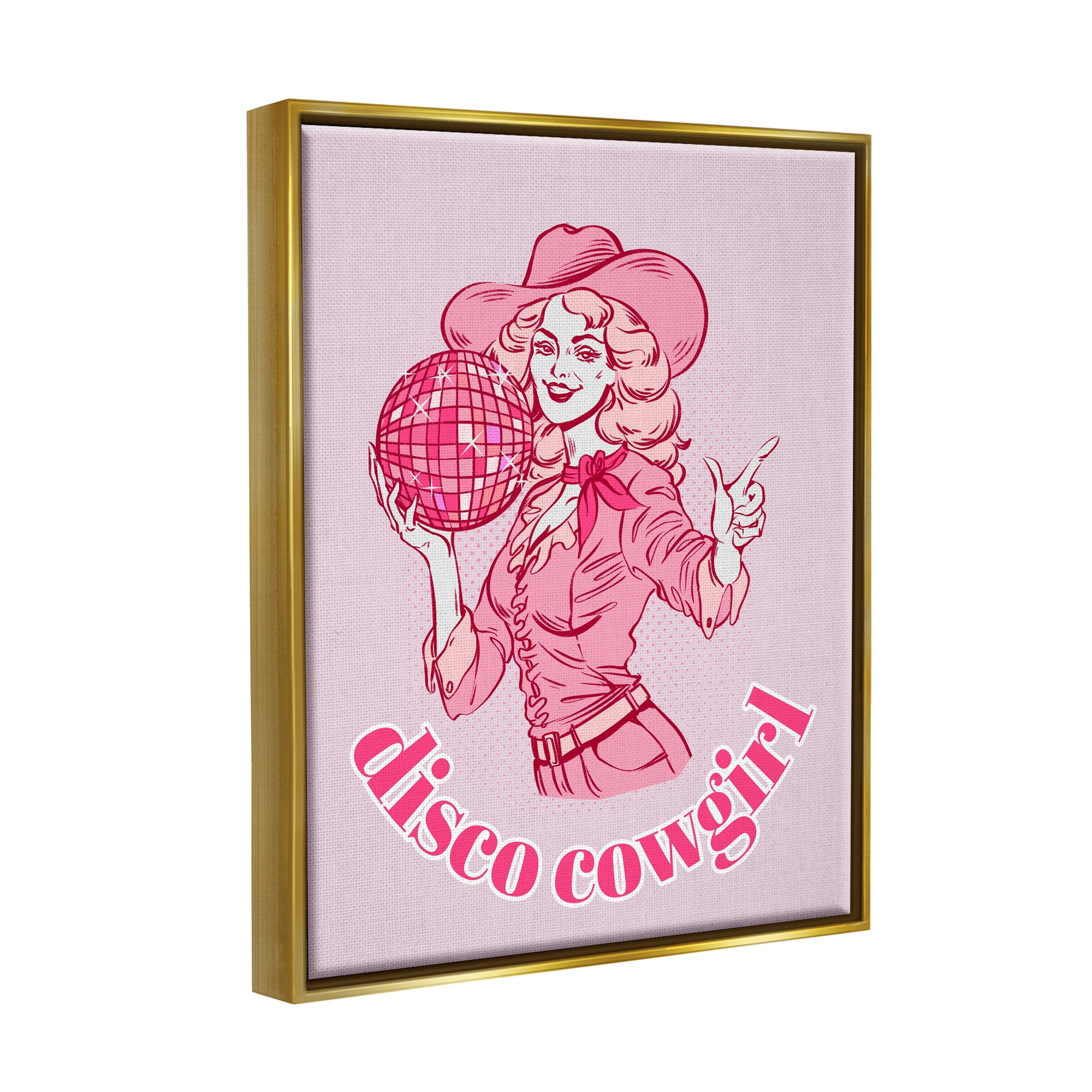 Stupell Industries Vintage Disco Cowgirl Abstract Painting Gold Floater Framed Canvas Art Print Wall Art, 17 x 21