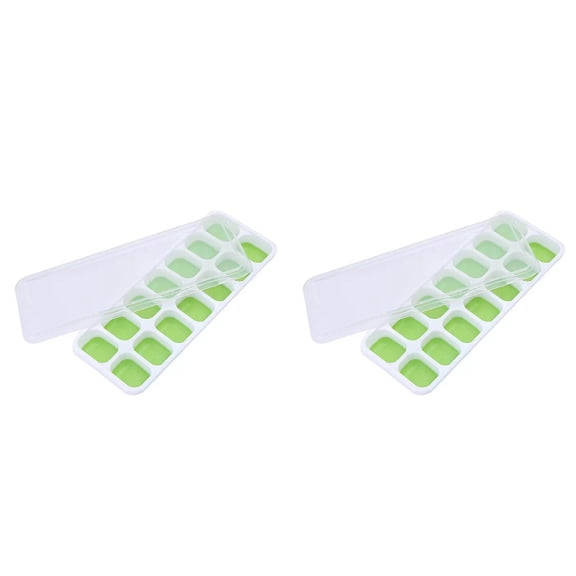 14 Slot Silicone Ice Cube Tray with Lid, Soft Bottom Easy Release Ice Maker Mold for Summer Kitchen Iced Drink , Freezer Snack Tray Food Storage for Freeze Yogurt Bites Fruits Smoothies 1-4PC