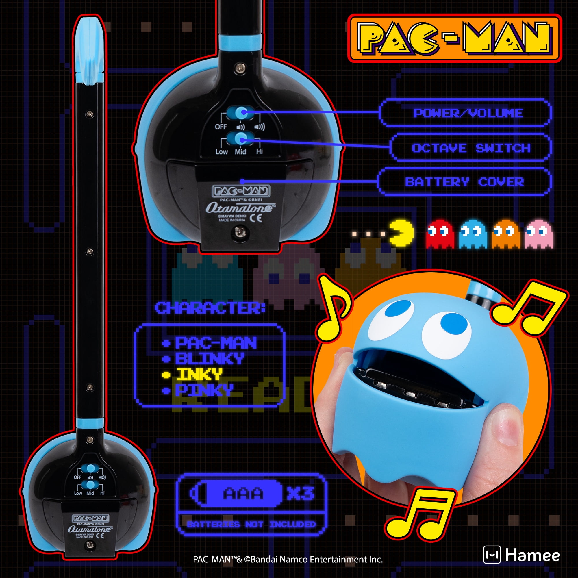 Otamatone PAC-MAN Electronic Portable Music Instrument / Synthesizer Toy from Japan by Maywa Denki (Officially Licensed) [English Instructions] - Inky
