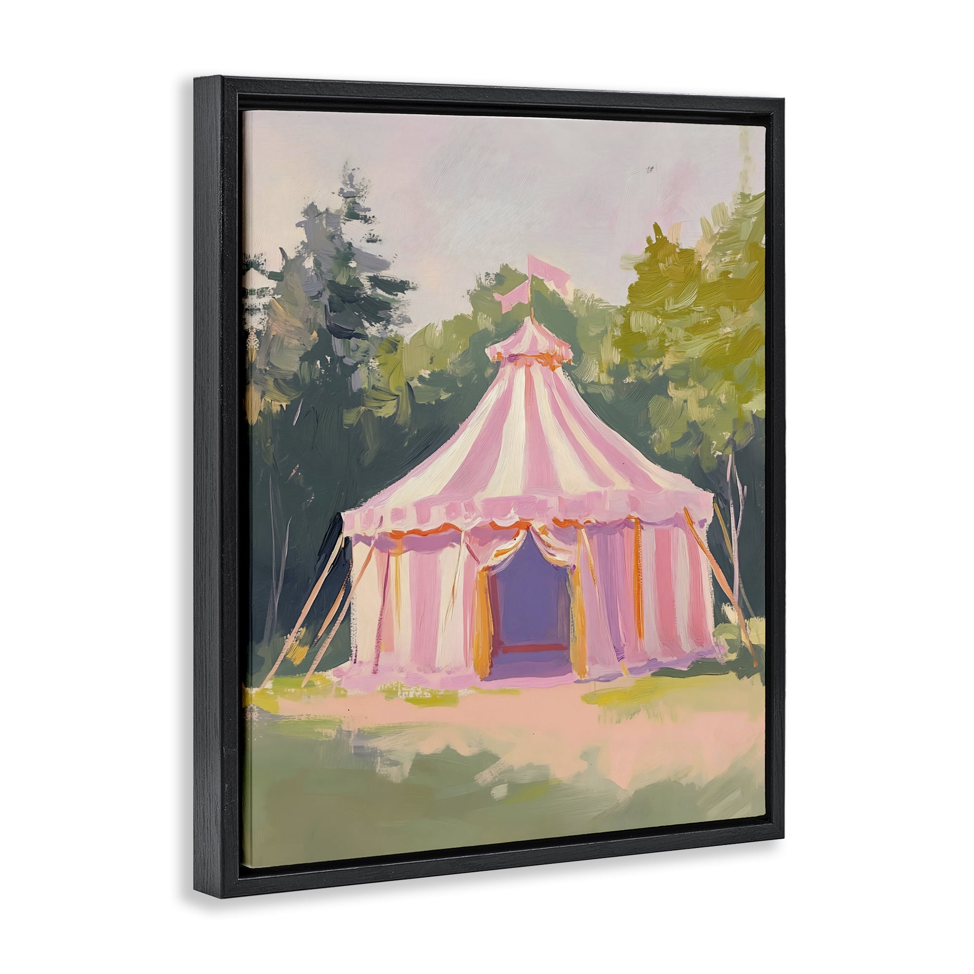 Stupell Industries Pink Circus Tent in Meadow Black Framed Floater Canvas Wall Art, design by The Prints Vibe