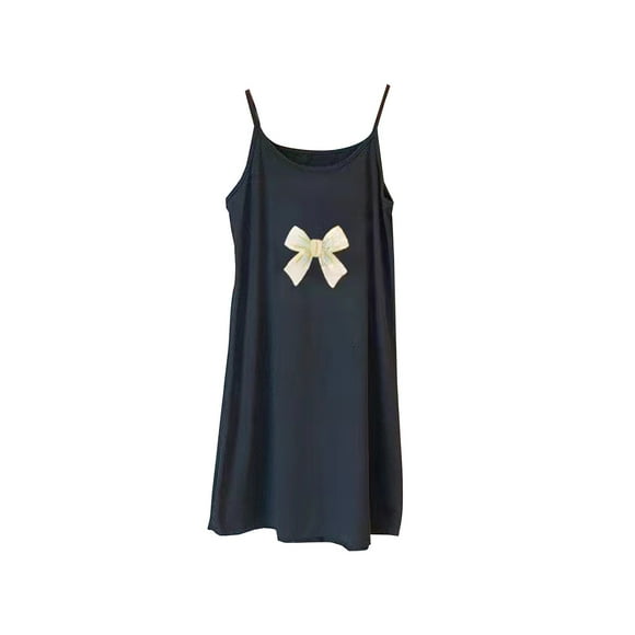 Besolor Nightgowns for Women Cute Bowknot Printed Spaghetti Strap Nightwear Sleeveless Sleep Dress Chemise Sleepwear