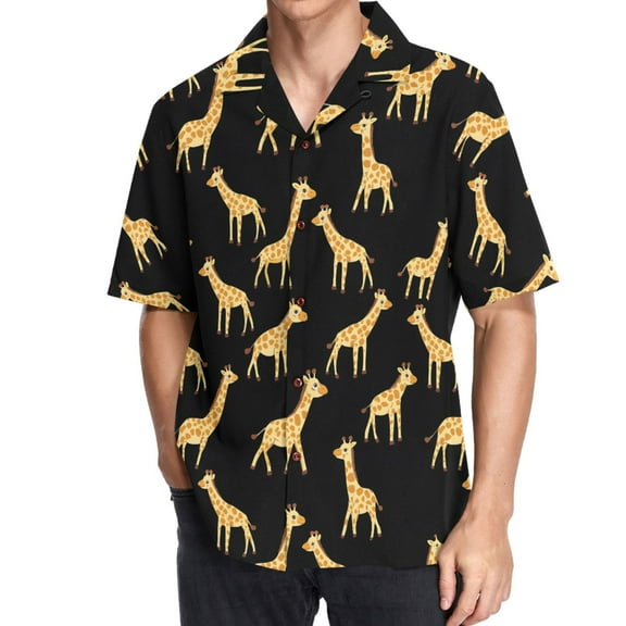 joogoo Men's Hawaiian Shirt Giraffes Pattern Short Sleeve Casual Button Down Shirts M