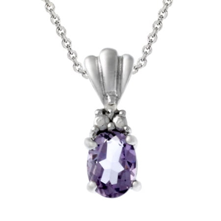 

STAFIH Sterling Silver Diamond Accented Oval Amethyst Pendant