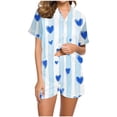 thumbnail image 6 of TARIENDY Women Striped Pajama Set with Pocket 2 Piece Button Down Tops and Shorts Sleepwear Heart Graphic Short Sleeve Loungewear Sets Light Blue S, 6 of 9
