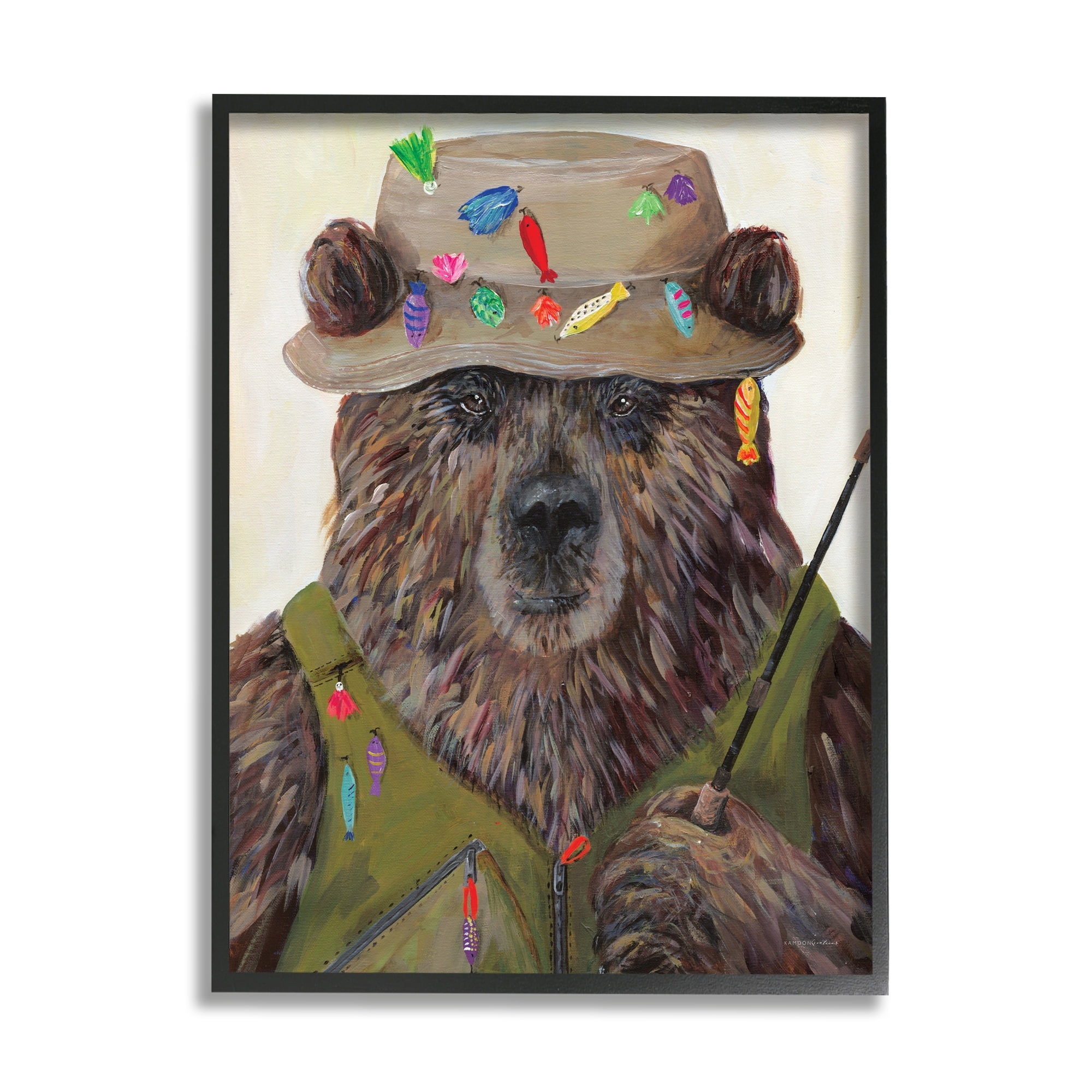 Stupell Industries Fisherman Outfit Brown Grizzly Bear Fishing Pole, 16 x 20, Design by Kamdon Kreations