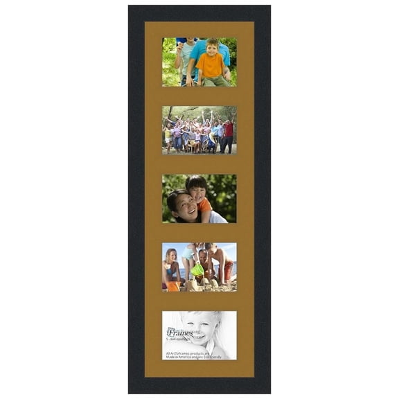 Collage Photo Frame Single Mat with 5-4x6 Openings with Black Frame and El Dorado mat.