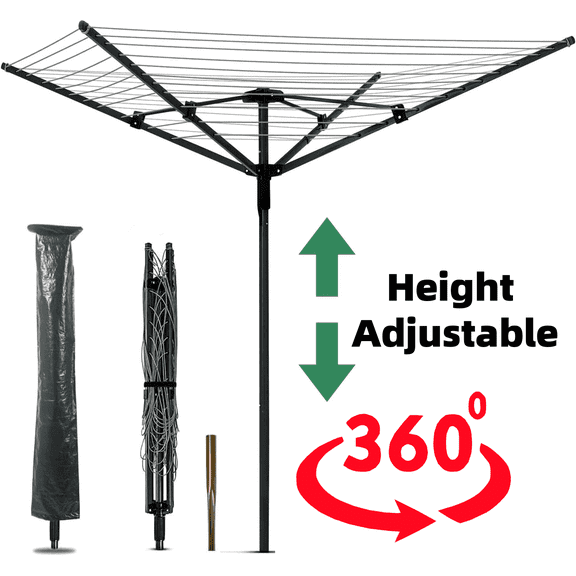 Gtouse Umbrella Drying Rack, Adjustable Height Umbrella Clothesline Outdoor, 165 ft Collapsible Clothes Drying Rack for Backyard, Camping, Travel