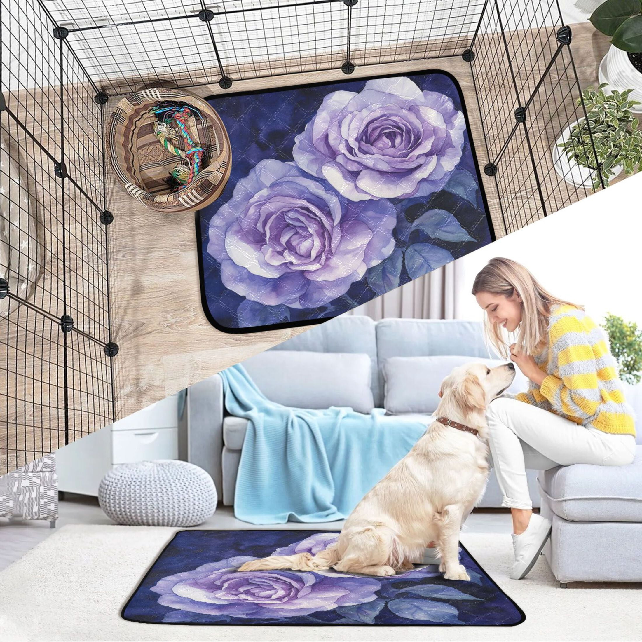 Qxltty Lilac Rose Cat litter Pads Pet Set of 3 Diaper Mats Center Anti-leakage Layer Absorbent Soft and Comfortable