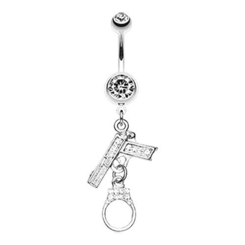 Jeweled Handgun Handcuff Belly Button Ring