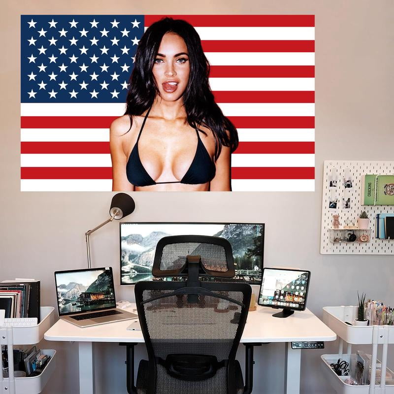 Megan Fox AmericanFlag With Four Brass Grommets Funny Flag Decoration Megan Fox Merch for College Bedroom Room Dorm Wall Party Poster Tapestry