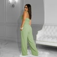 thumbnail image 3 of up to 60% off Gifts Usmixi Jumpsuits for Women Casual Solid Elastic Waist Wide Leg Spaghetti Strap Jumpsuits Overalls with Pocket Summer Formal Plain Square Neck Sleeveless Long Rompers Green l, 3 of 5