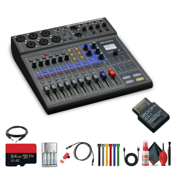 Zoom LiveTrak L-8 Portable 8-Channel Digital Mixer and Multitrack Recorder Bundle With XLR Female to Male Cable   Balanced Interconnect 1/4 inch TRS to Same Cable   USB Type A to USB Type C Cable