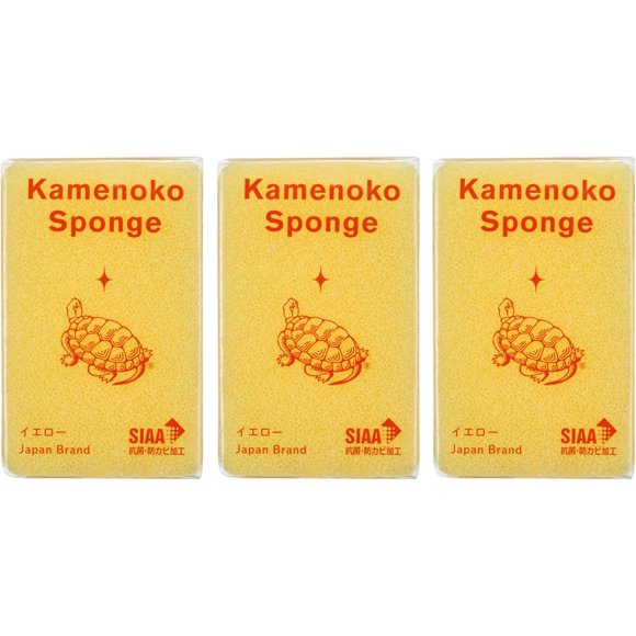 Kamenoko Sponge - Yellow - Set of 3 - Kitchen Sponges for Cleaning Dishes and Pans - Odor-Resistant - Made in Japan