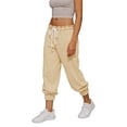 thumbnail image 2 of WMTBSRSW Athletic Jogger Capris Women Ruffle Waisted Drawstring Cropepd Sweatpants Comfy Workout Running Pants Beige X-Large, 2 of 5