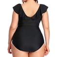 thumbnail image 4 of Huesdet Women's Plus Size Swimsuit One Piece Tummy Control Bathing Suit Modest Full Coverage Ruffle Swim Suits[Black,S], 4 of 6