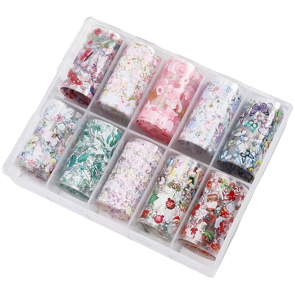 1 Box 10 Rolls Flower Nail Foil Transfer Sheets Christmas Nail Art Stickers PET Floral Blossom Butterfly Santa Xmas Tree Sticker Decals