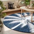 thumbnail image 4 of Dark Blue Palm Tree Round Living Room Rugs 8 ft, Summer Country Vintage Tropical Coastal Tree Leaf Washable Large Area Rug with Non-Slip Sturdy Edge Binding Round Carpet for Dining Room Kitchen, 4 of 9