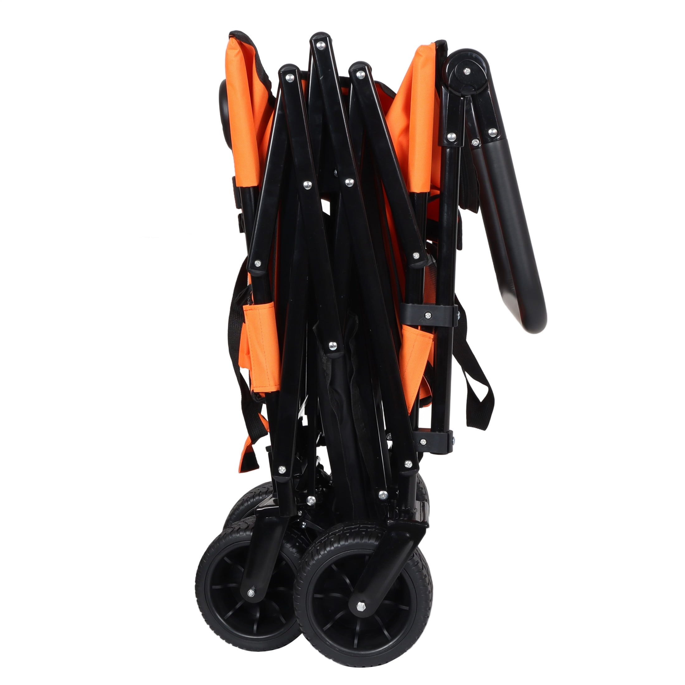 GDF Studio 3-in-1 Folding Wagon Cart with Bench Seat, Detachable Canopy, and Storage, Heavy-Duty Utility Wagon, Orange