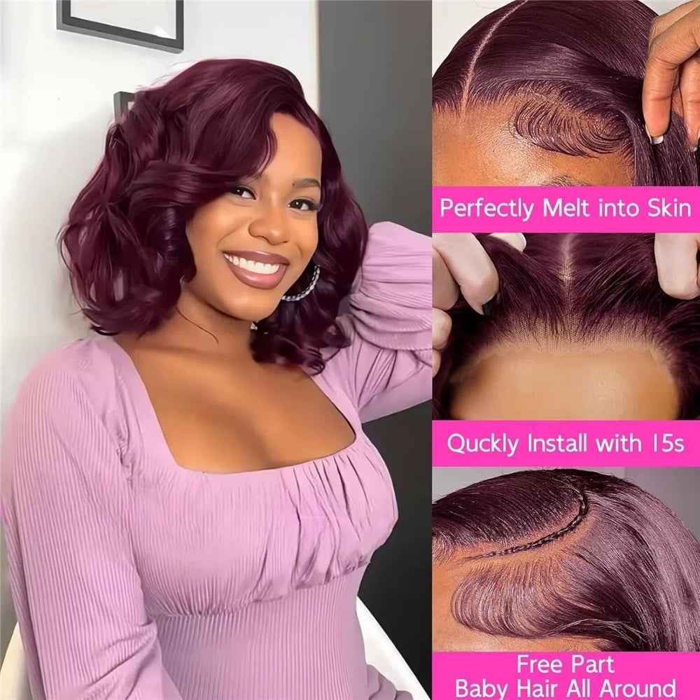 Wig 99J Burgundy Body Wave Human Hair 13X4 HD Lace Frontal Wigs Pre Plucked Frontal Wigs