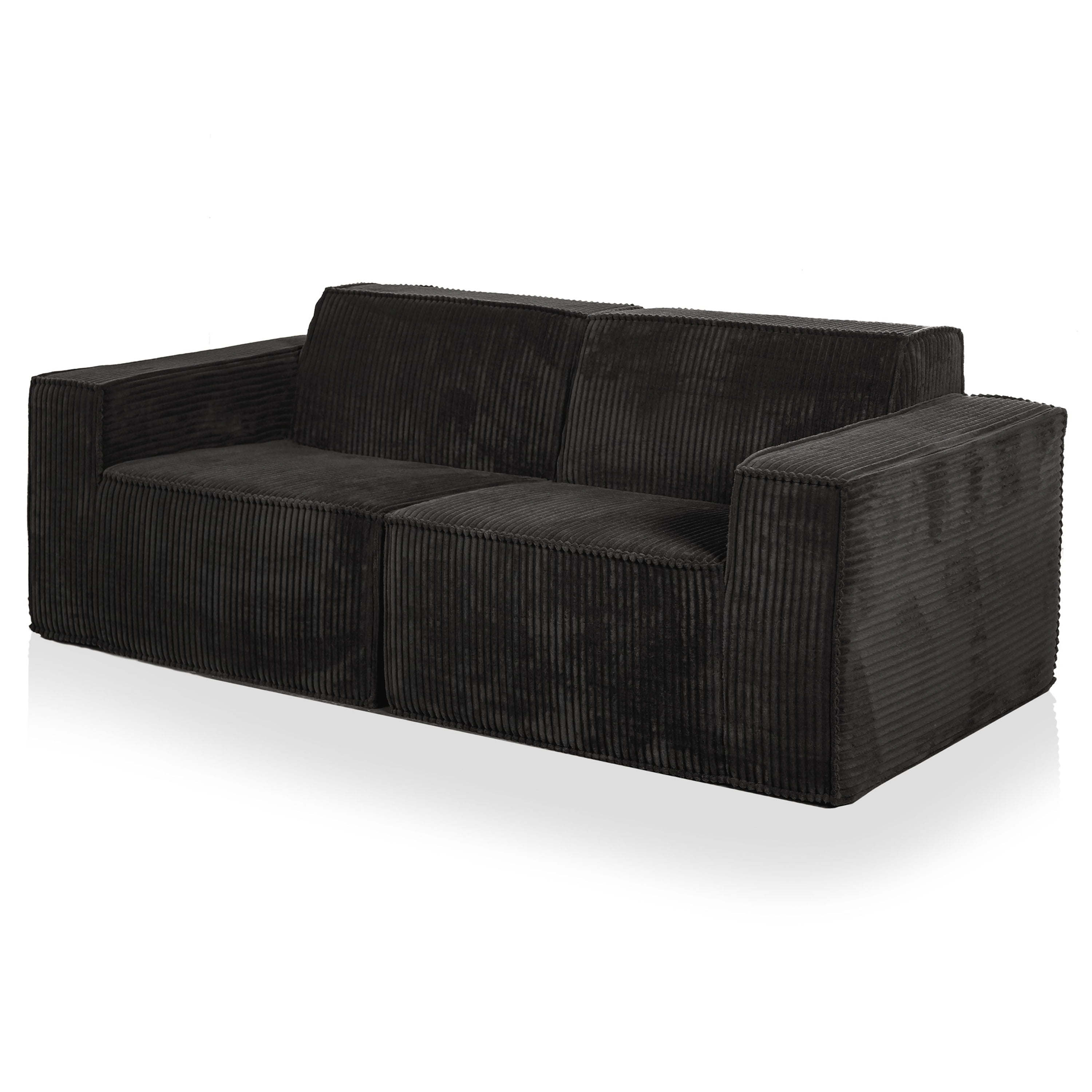 Furniture of America Solan Modern Chenille Modular Wide Track Arms Loveseat, Black