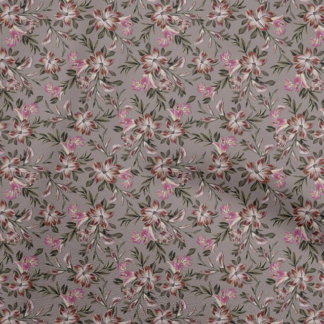 oneOone Cotton Poplin Tawny Brown Fabric Floral Retro Sewing Material Print Fabric By The Yard 56 Inch Wide