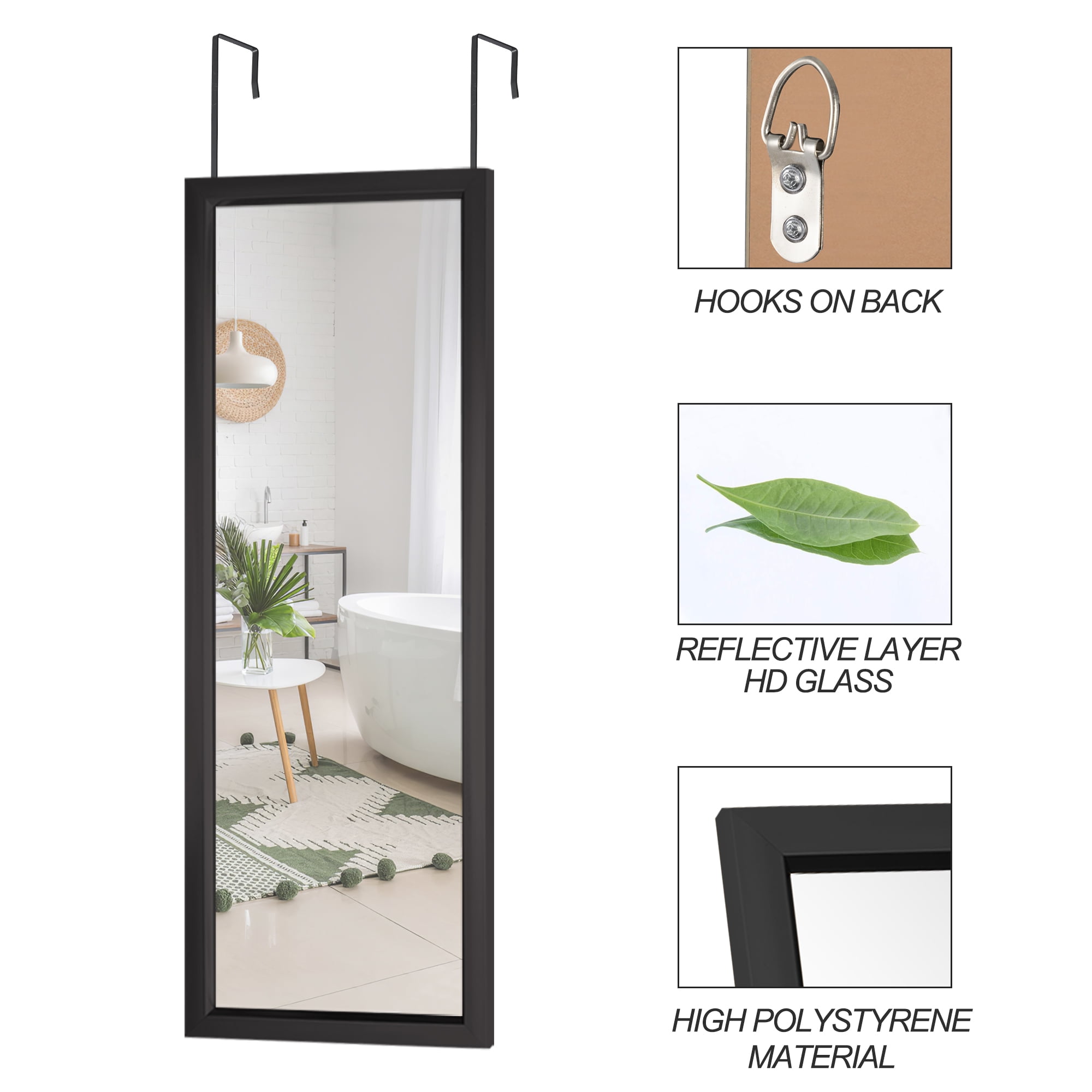 18" x 51" Rectangle Floor Length Mirror PS Frame Hanging Mirror for Door or Wall Black