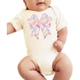thumbnail image 2 of Pastel Easter Bow Bodysuit for Baby Girls Spring Holiday Flowers and Bunnies Toddler One-Piece Natural Bodysuit 12 Months, 2 of 3