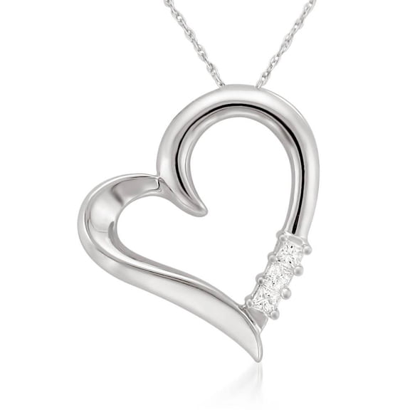 Pompeii Princess Cut Diamond Heart Necklace Pendant White Yellow or Rose Gold 3/4" Tall
