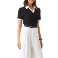 thumbnail image 4 of CAMISA DE CUELLO EN V INSPIRADA CHIC PARA MUJERES, BLUSA CORTA DE MANGA VERANO CASUAL TALLA XL NEGRA, 4 of 6