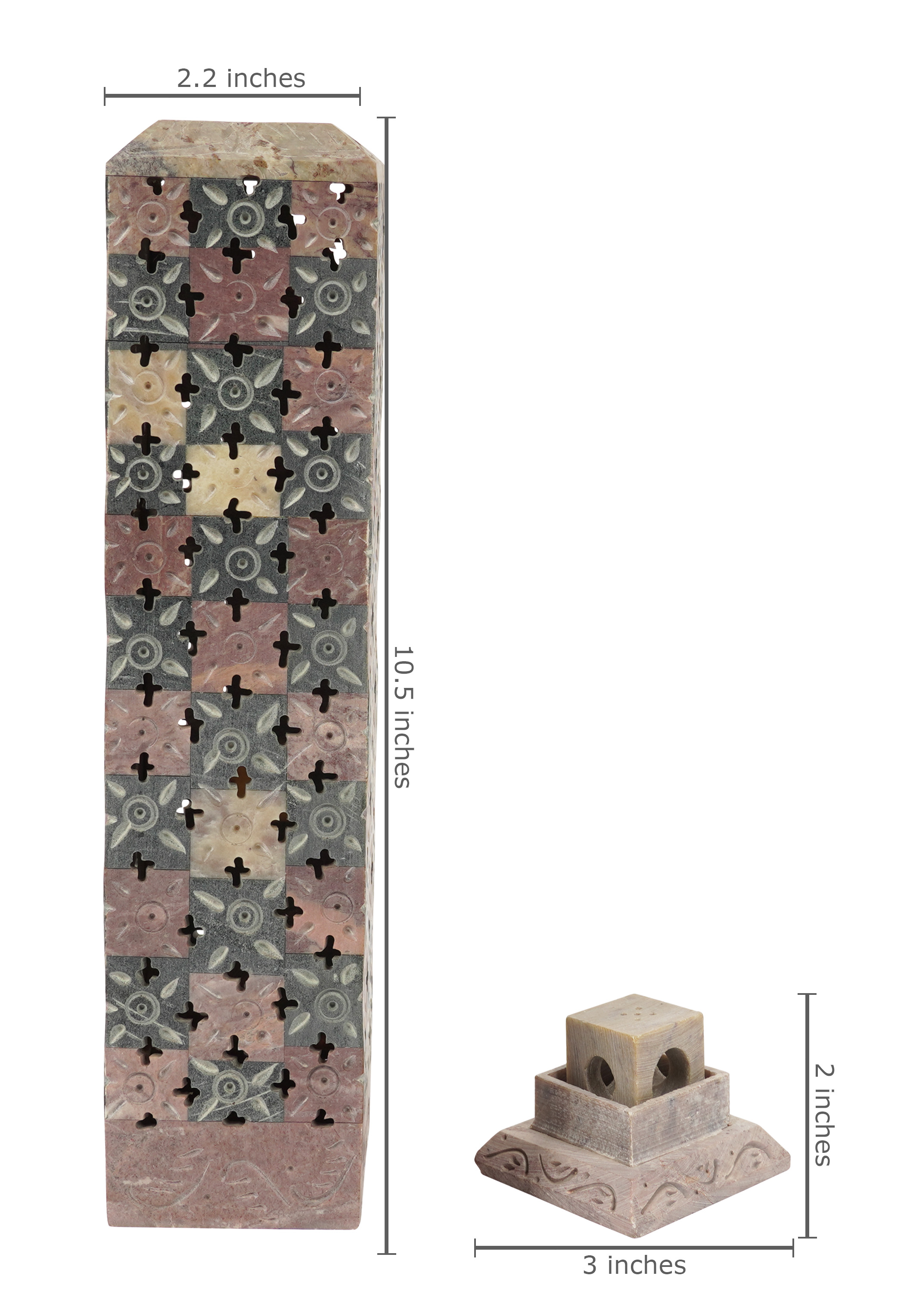 IBA Indianbeautifulart Handmade Stone Incense Stick Burner | Candle Stick Holder | Tea Light Burner , Perfect Floral Carving for Gifting- Decorative Home and Kitchen Decor (10x 2.2 Inches)