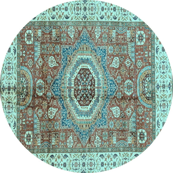 Ahgly Company Indoor Round Abstract Light Blue Modern Area Rugs, 6' Round