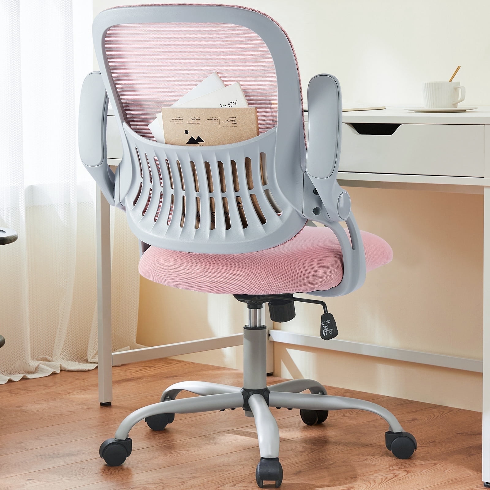 MCQ Home Ergonomic Office Chair with Adjustable and Flip-up Armrest,Heavy Duty Desk Chair with Lumbar Support, Pink