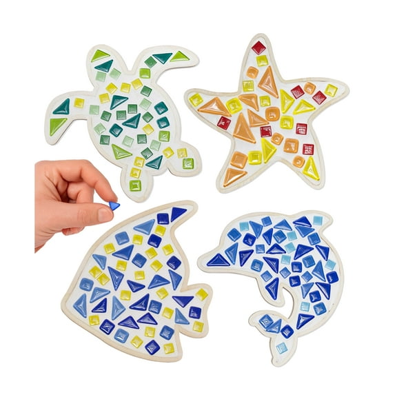 DIY Glass Mosaic Art Kit (Sea Creatures - 4pcs) - Includes Starfish, Fish, Turtle, & Dolphin