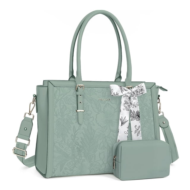 Bolsa MOSISO para portátil, piel sintética, 17 a 17,3 pulgadas, para mujer, color verde