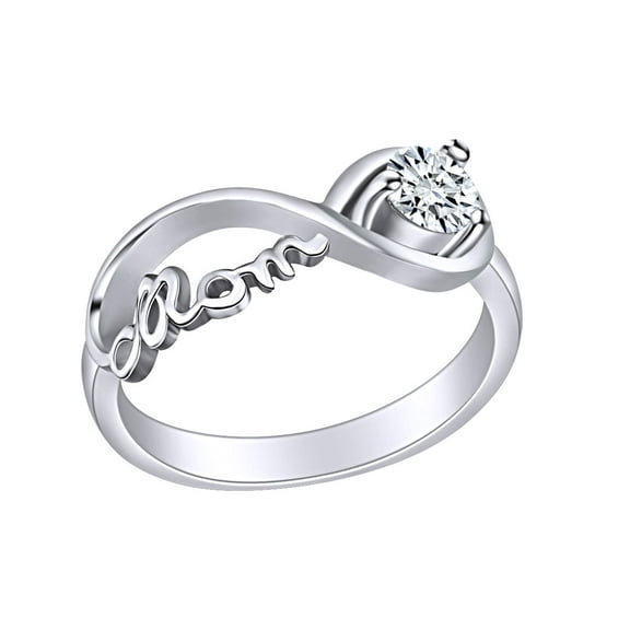 Mother's Day Jewelry Round Shpe Cubic Zirconia Mom Infinity Ring 14k White Gold Over Sterling Silver