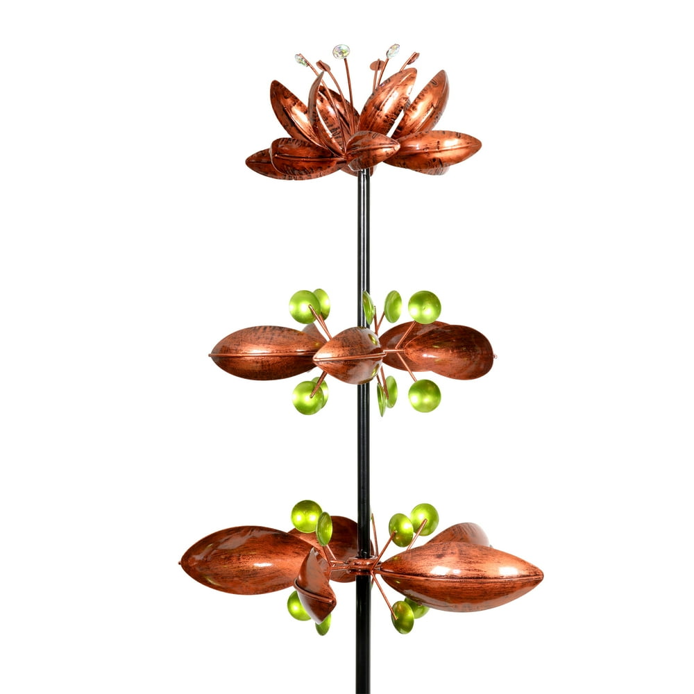 Exhart Triple Flower Wind Spinner Garden Stake in Bronze, 14 by 67
