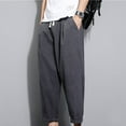 thumbnail image 2 of YYDGH Mens Linen Cotton Pants Drawstring Elastic Waist Tapered Pants Casual Loose Fit Summer Beach Trousers, 2 of 6