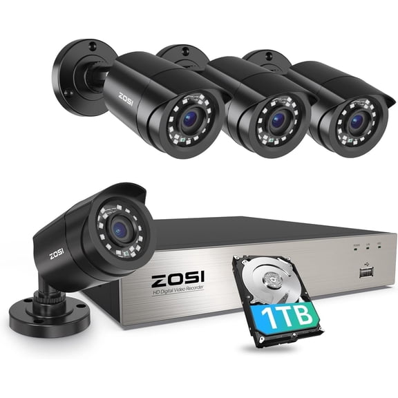 ZOSI 3K Lite Security Camera System with AI Human Vehicle Detection,H.265  8CH HD TVI Video DVR Recorder with 4X HD 1920TVL 1080P Indoor Outdoor Weatherproof CCTV Cameras,Remote Access,1TB Hard Drive