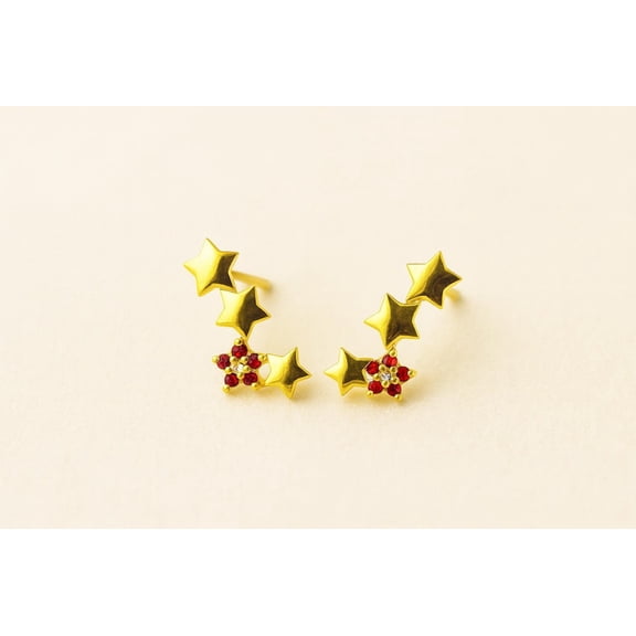 Garnet Star January Birthstone Jewelry 925 Sterling Silver Handmade Earrings Birthday Gift - Studs For Mom