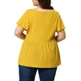thumbnail image 3 of Unique Bargains Women's Plus Tops Button Front Shirts Peplum Blouse 1X Yellow, 3 of 7
