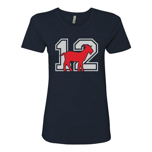 New England #12 Goat Football Womens Fit Short Sleeve T-shirt-Navy-XL