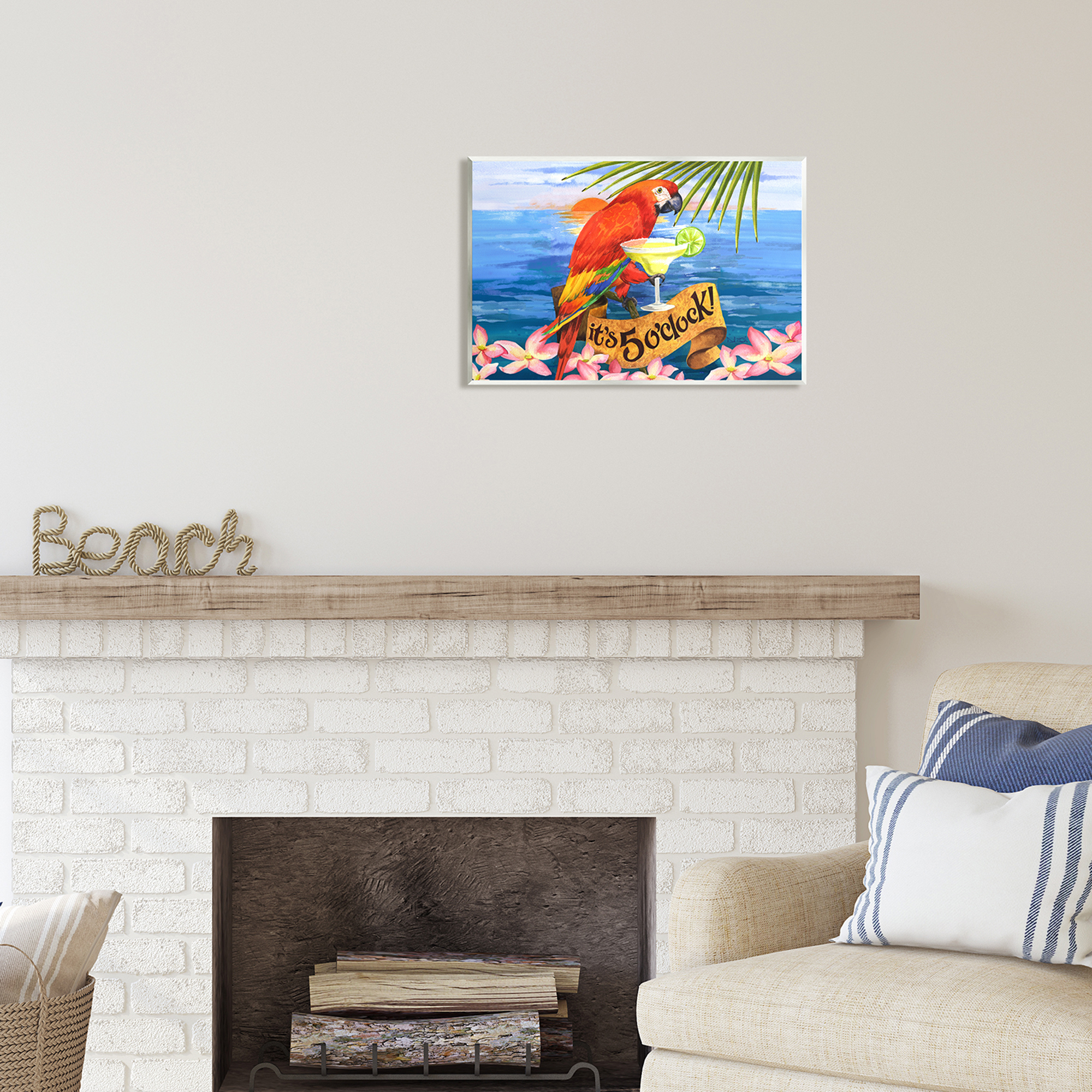Stupell Industries Tropical Parrot with Cocktail Animals & Insects Painting Unframed Art Print Wall Art, 19 x 13