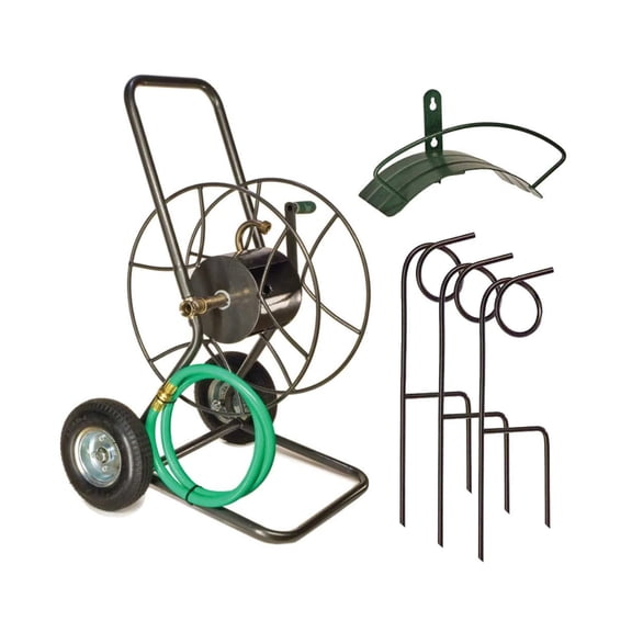 Yard Butler Ultimate Hose Management Bundle - Heavy Duty 2-Wheeled Hose Cart With 3 Hose Guides, and Garden Hose Holder - Garden Watering Kit Suitable For Gardens, Lawns and Outdoor