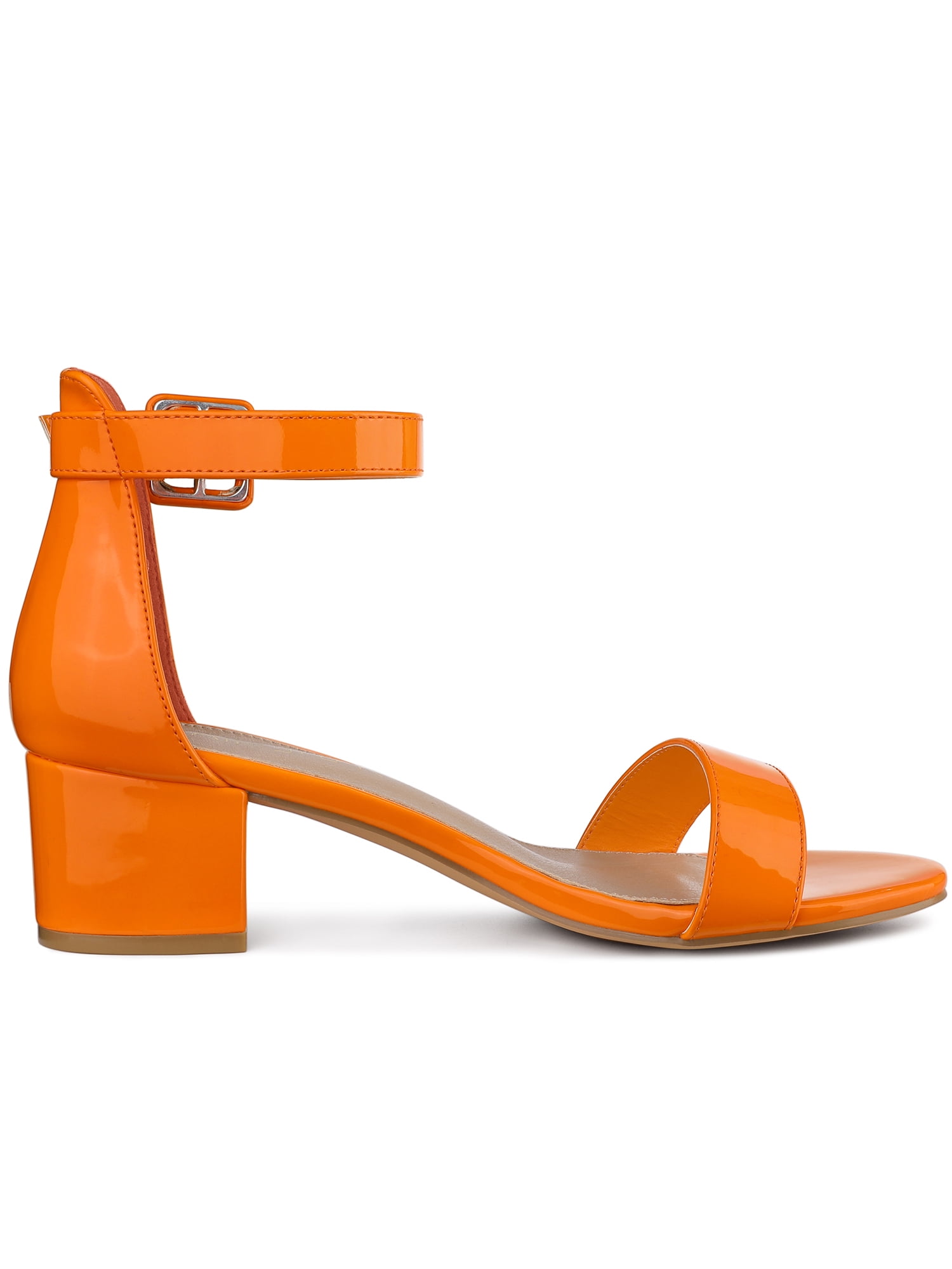 DARING DIVA Women's Ankle Strap Low Block Heel Sandals 8.5 Orange