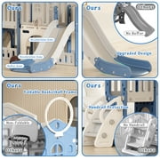 XJD 8 in 1 Toddler Slide Set, Kids Slide for Toddlers, Toddler Climber Slide PlaySet with Basketball Hoop,Outdoor Indoor Playground for Toddlers, Blue