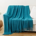 thumbnail image 2 of Battilo Teal Blue Throw Blanket for Home Decor,Textured Knit Throws,Blue Blanket for Couch,50"x60", 2 of 8